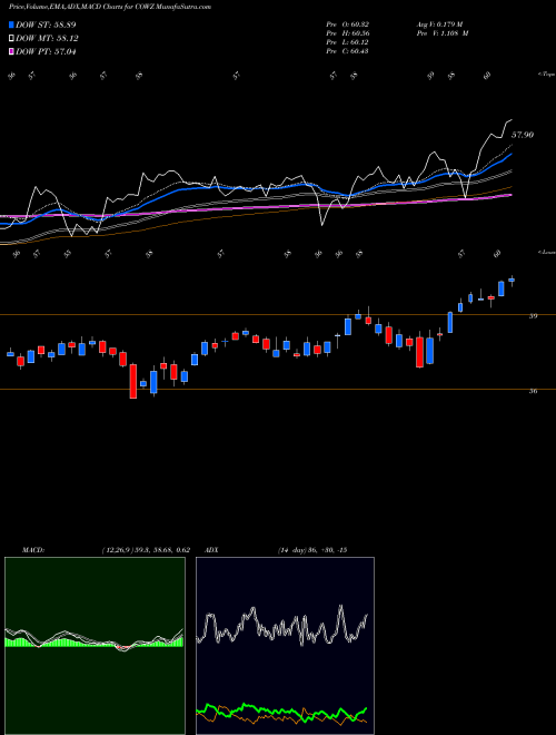 MACD charts various settings share COWZ Pacer US Cash Cows 100 ETF AMEX Stock exchange 