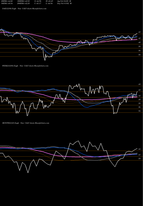 Trend of Pacer Us CALF TrendLines Pacer US Small Cap Cash Cows 100 ETF CALF share AMEX Stock Exchange 
