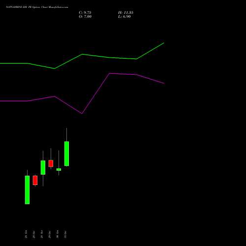 NATGASMINI 220 PE PUT indicators chart analysis  options price chart strike 220 PUT