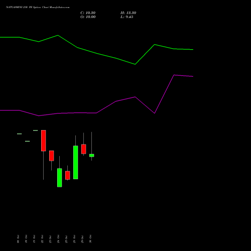 NATGASMINI 230 PE PUT indicators chart analysis  options price chart strike 230 PUT