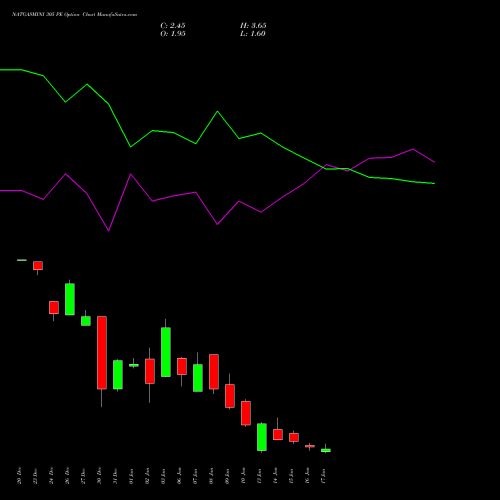 NATGASMINI 305 PE PUT indicators chart analysis  options price chart strike 305 PUT