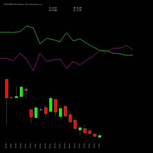 NATGASMINI 315 PE PUT indicators chart analysis  options price chart strike 315 PUT