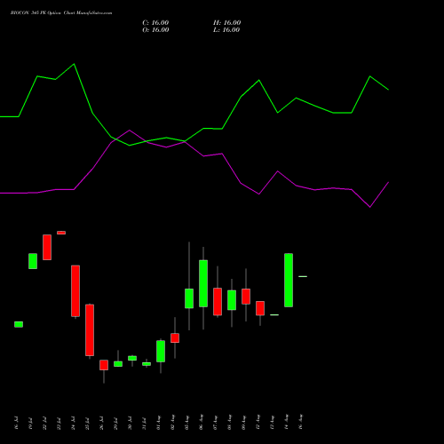 BIOCON 345 PE PUT indicators chart analysis Biocon Limited options price chart strike 345 PUT